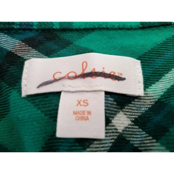 Colsie PJ Flannel Night Shirt Short Set Sz XS Long Sleeve Green Plaid NEW - Picture 7 of 8
